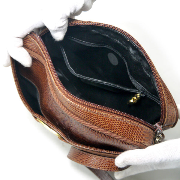 Salvatore Ferragamo　Varaリボン リザードポシェットバッグ（茶）