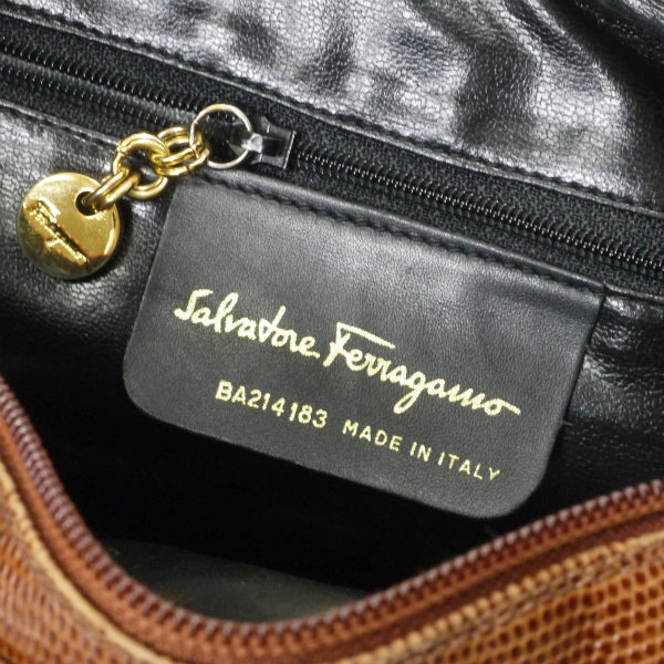 Salvatore Ferragamo　Varaリボン リザードポシェットバッグ（茶）