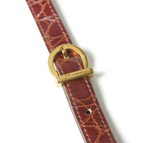Salvatore Ferragamo　クロコ型押し斜め掛けショルダー（茶）