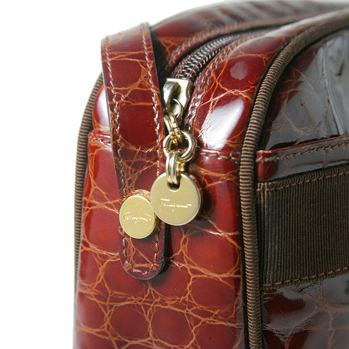 Salvatore Ferragamo　クロコ型押し斜め掛けショルダー（茶）