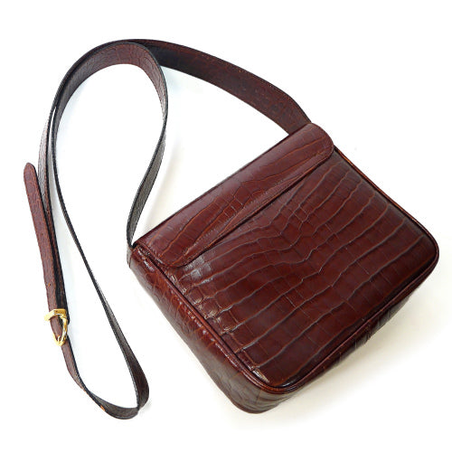 Salvatore Ferragamo　ガンチーニ　クロコ型押しショルダー（茶）