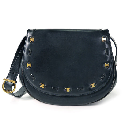 Salvatore Ferragamo  Varaリボン半円レザーポシェット（黒）