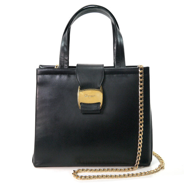 Salvatore Ferragamo　Varaリボン2WAYハンドバッグ（黒）
