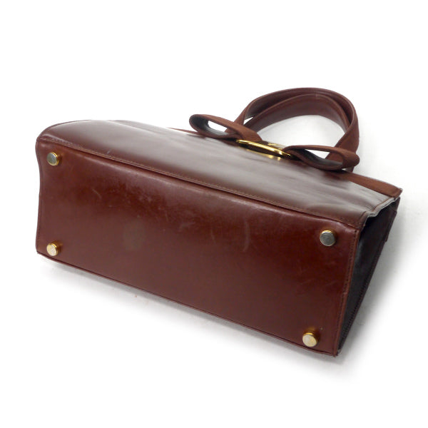 Salvatore Ferragamo　Varaリボン レザーミニハンドバッグ（飴茶）