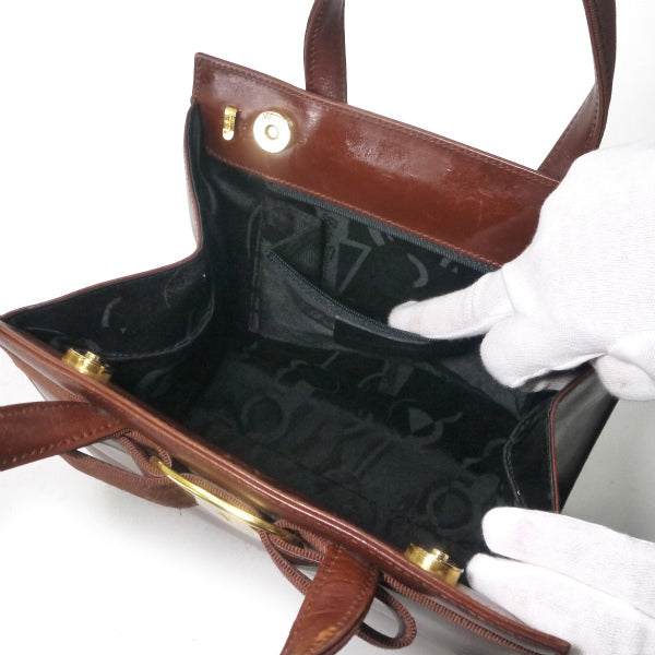 Salvatore Ferragamo　Varaリボン レザーミニハンドバッグ（飴茶）