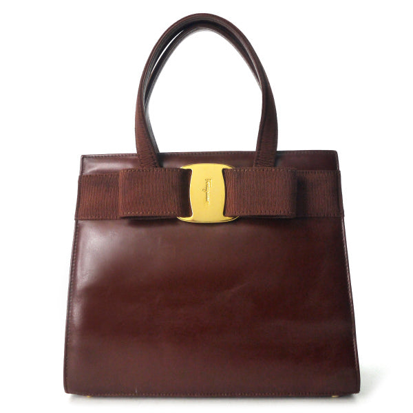 Salvatore Ferragamo　Varaリボン レザーミニハンドバッグ（飴茶）