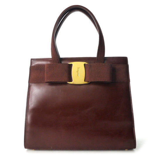Salvatore Ferragamo　Varaリボン レザーミニハンドバッグ（飴茶）