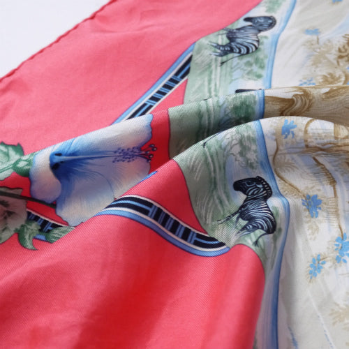 HERMES　大判カレ90　オウム×花（ピンク系）