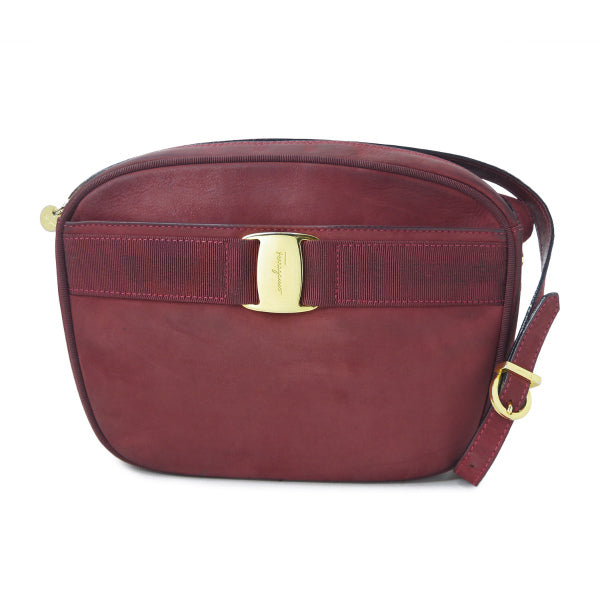 Salvatore Ferragamo  Varaリボン ポシェットバッグ（赤/ヌバック）