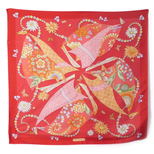 Salvatore Ferragamo シルクスカーフ（和柄/赤系）