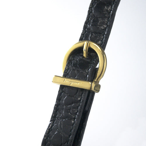 Salvatore Ferragamo　クロコ型押しバッグ（黒）
