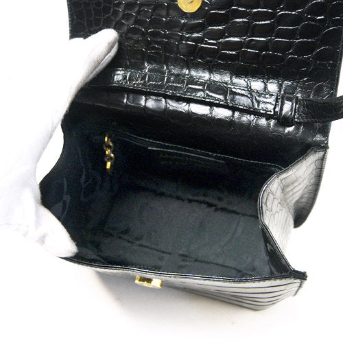 Salvatore Ferragamo　クロコ型押しバッグ（黒）