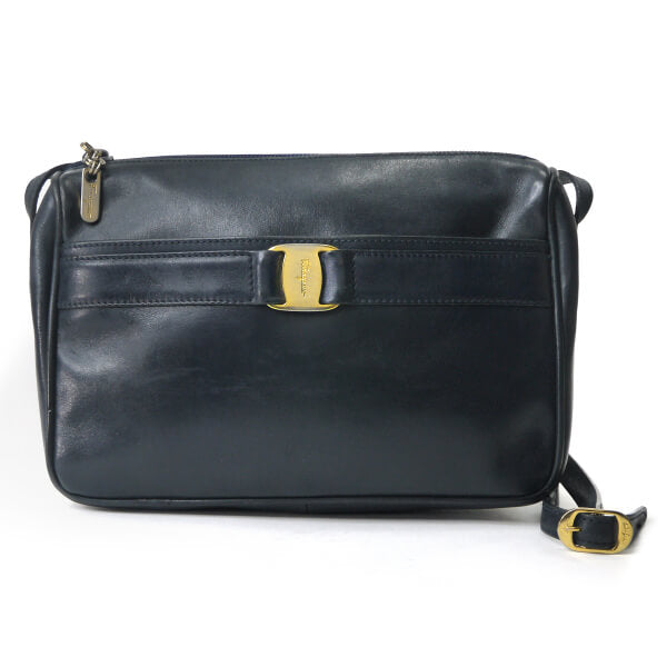 Salvatore Ferragamo   Varaリボン スクエアミニショルダー（濃紺）