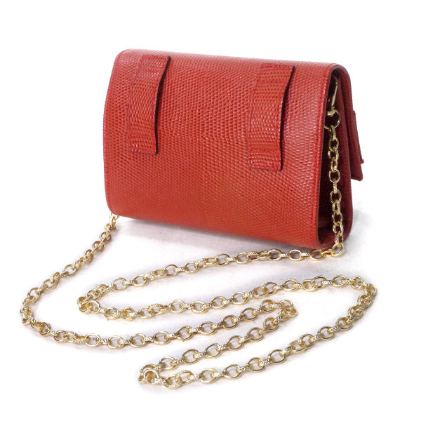 Salvatore Ferragamo Varaリザード総革3wayミニチェーンバッグ（朱色）