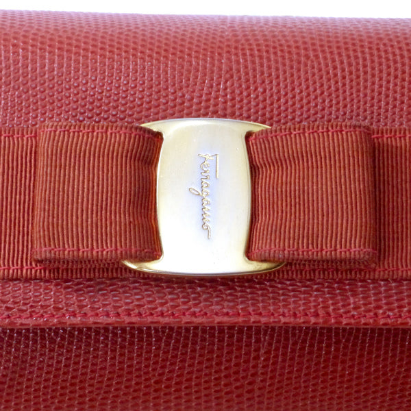 Salvatore Ferragamo Varaリザード総革3wayミニチェーンバッグ（朱色）
