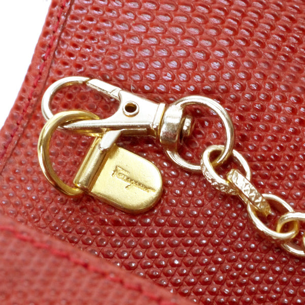 Salvatore Ferragamo Varaリザード総革3wayミニチェーンバッグ（朱色）