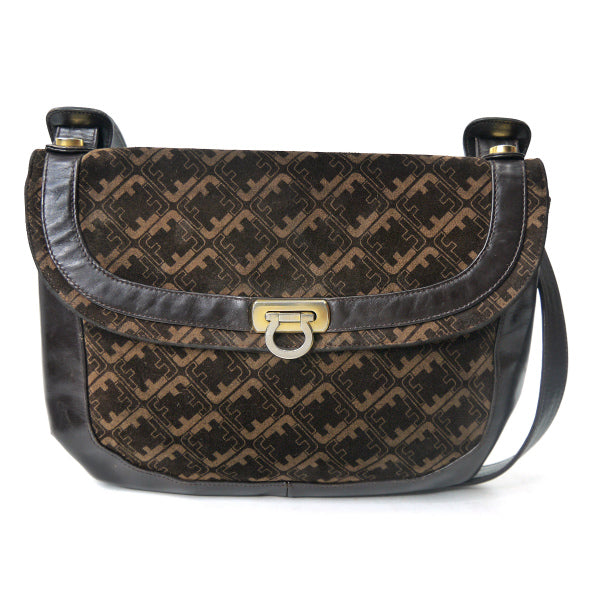 Salvatore Ferragamo  ガンチーニFF柄ショルダー（濃茶/スエード）