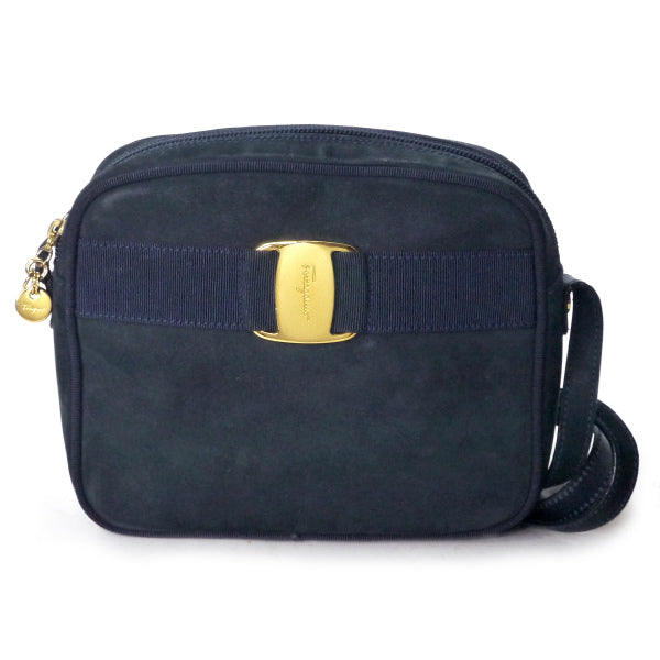 Salvatore Ferragamo  Varaリボン ミニポシェット（紺/ヌバック）