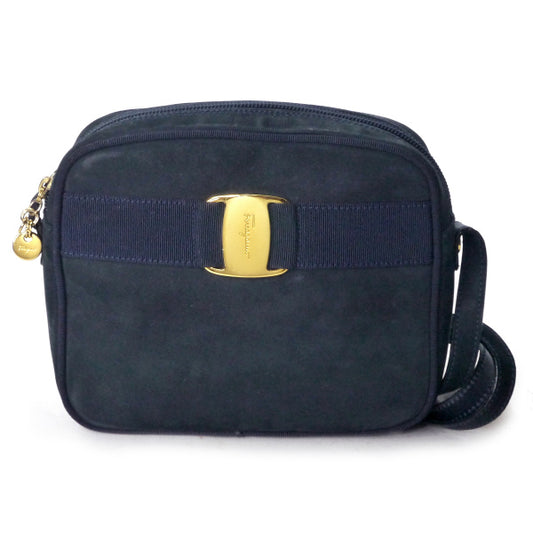 Salvatore Ferragamo  Varaリボン ミニポシェット（紺/ヌバック）