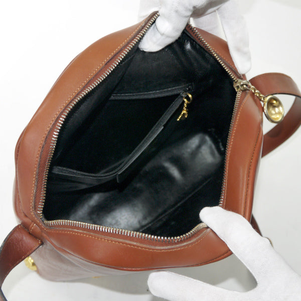 Salvatore Ferragamo  ヒールモチーフ スタッズ総革ショルダー（茶）