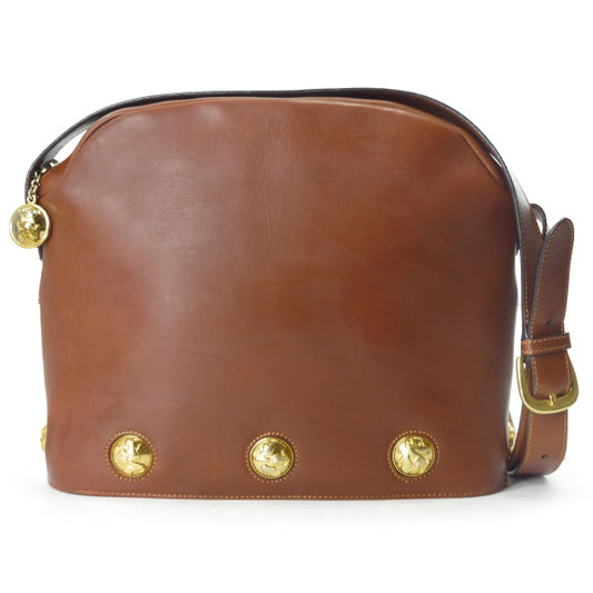 Salvatore Ferragamo  ヒールモチーフ スタッズ総革ショルダー（茶）