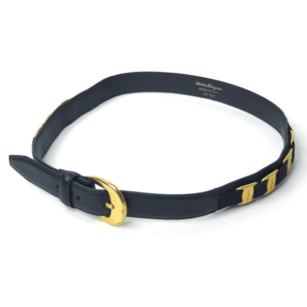 フェラガモ リボン 黒のレザーベルト Salvatore Ferragamo ミニVaraリボン レザーベルト（黒