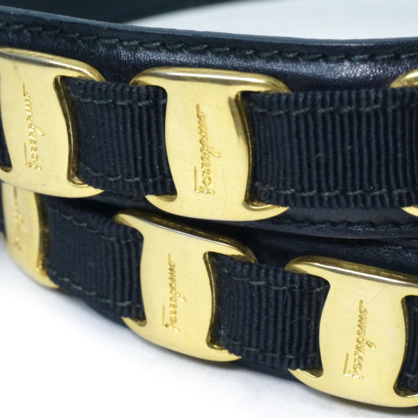 フェラガモ リボン 黒のレザーベルト Salvatore Ferragamo ミニVaraリボン レザーベルト（黒