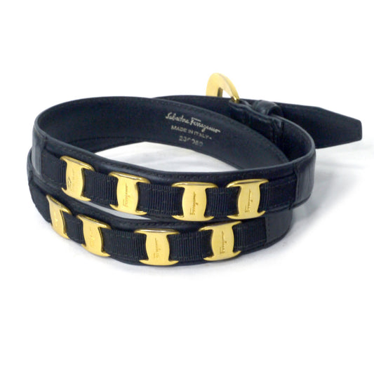 Salvatore Ferragamo ミニVaraリボン レザーベルト（黒）