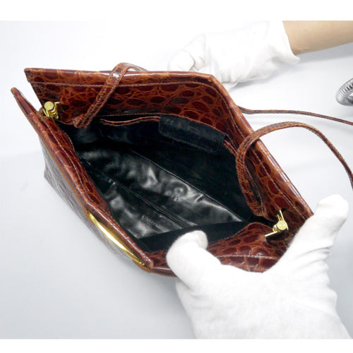 Salvatore Ferragamo Varaクロコ型押しショルダー(茶)