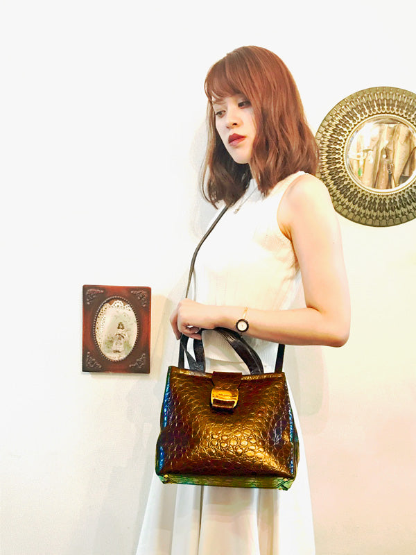 Salvatore Ferragamo Varaクロコ型押し2WAYバッグ(濃茶)