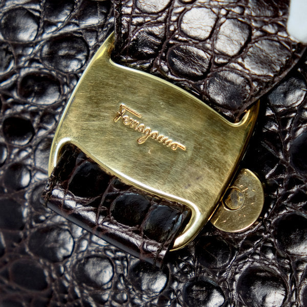 Salvatore Ferragamo Varaクロコ型押し2WAYバッグ(濃茶)