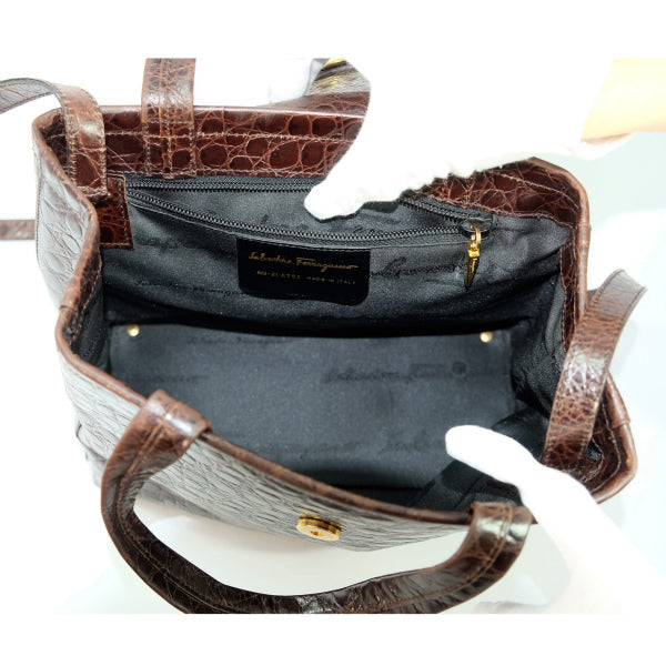Salvatore Ferragamo Varaクロコ型押し2WAYバッグ(濃茶)