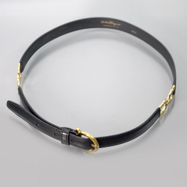 Ferragamo  ガンチーニ レザー細ベルト（黒）