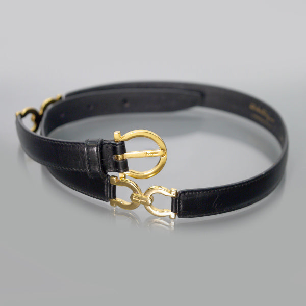 Ferragamo  ガンチーニ レザー細ベルト（黒）