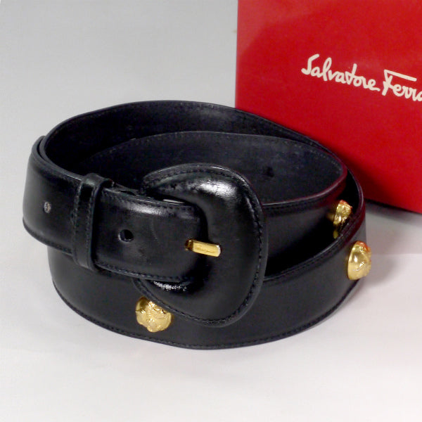 Salvatore Ferragamo ヒールスタッズ金具レザーベルト（黒）