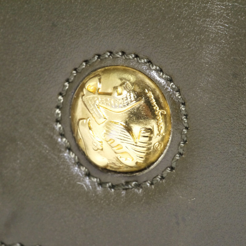 Salvatore Ferragamo  ヒールスタッズ総革ショルダー付ハンドバッグ（カーキ）