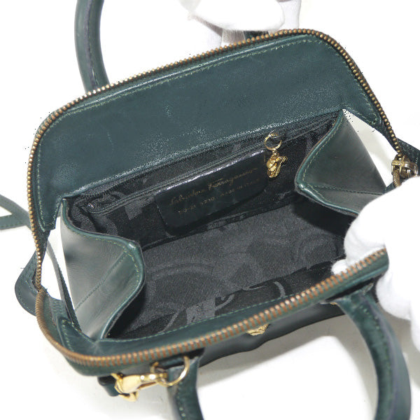 Salvatore Ferragamo  ヒールスタッズ総革2WAYミニバッグ（濃緑）