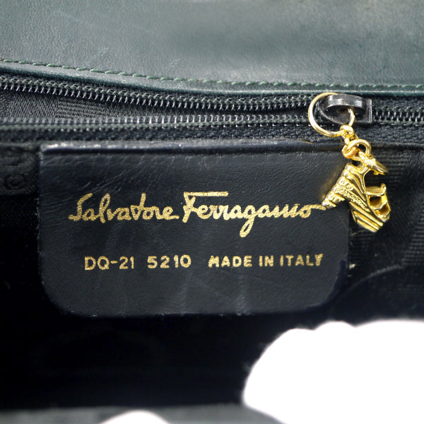 Salvatore Ferragamo  ヒールスタッズ総革2WAYミニバッグ（濃緑）