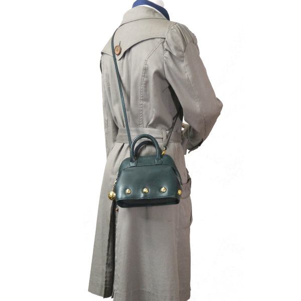 Salvatore Ferragamo  ヒールスタッズ総革2WAYミニバッグ（濃緑）