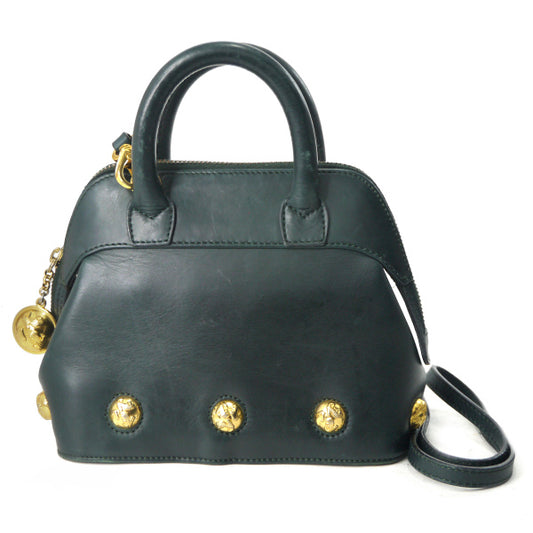 Salvatore Ferragamo  ヒールスタッズ総革2WAYミニバッグ（濃緑）