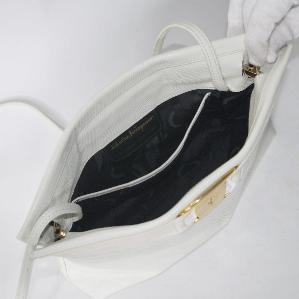 Salvatore Ferragamo Varaリザード2WAYショルダー（白）