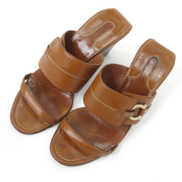 Salvatore Ferragamo  ウッドウェッジソール レザーサンダル（茶）