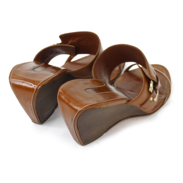 Salvatore Ferragamo  ウッドウェッジソール レザーサンダル（茶）