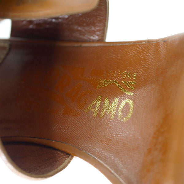 Salvatore Ferragamo  ウッドウェッジソール レザーサンダル（茶）