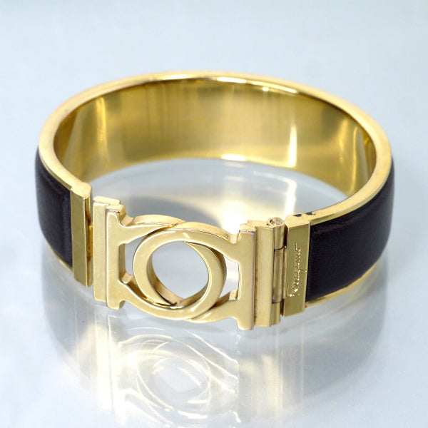 Salvatore Ferragamo ガンチーニ ゴールド×レザーバングル（濃茶）