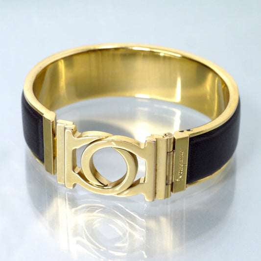 Salvatore Ferragamo ガンチーニ ゴールド×レザーバングル（濃茶）