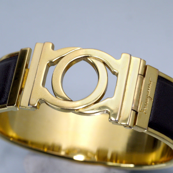 Salvatore Ferragamo ガンチーニ ゴールド×レザーバングル（濃茶）