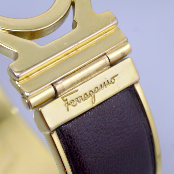 Salvatore Ferragamo ガンチーニ ゴールド×レザーバングル（濃茶）