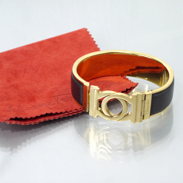 Salvatore Ferragamo ガンチーニ ゴールド×レザーバングル（濃茶）