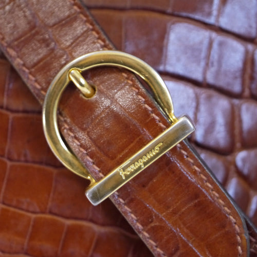 Salvatore Ferragamo　クロコ型押しバケツショルダー（茶）